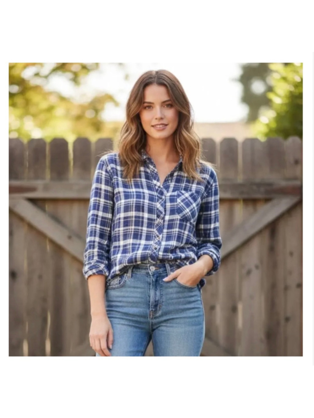 Women's Rails Blue White Plaid Hunter Button Down Shirt M